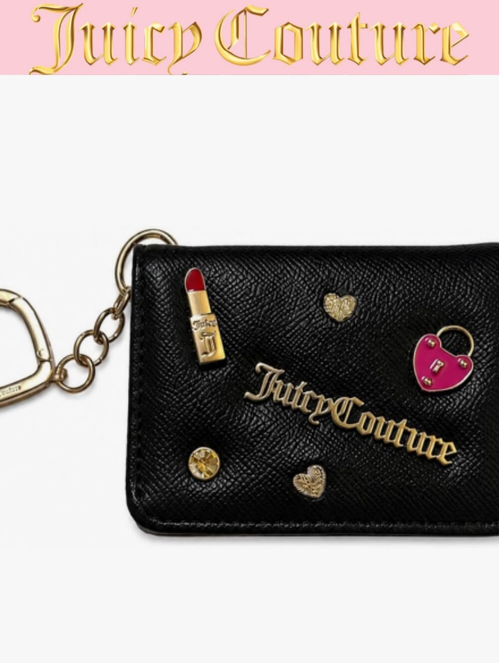 Juicy Couture Turn On The Charm Card Case Wallet/Key Fob- Liquorice